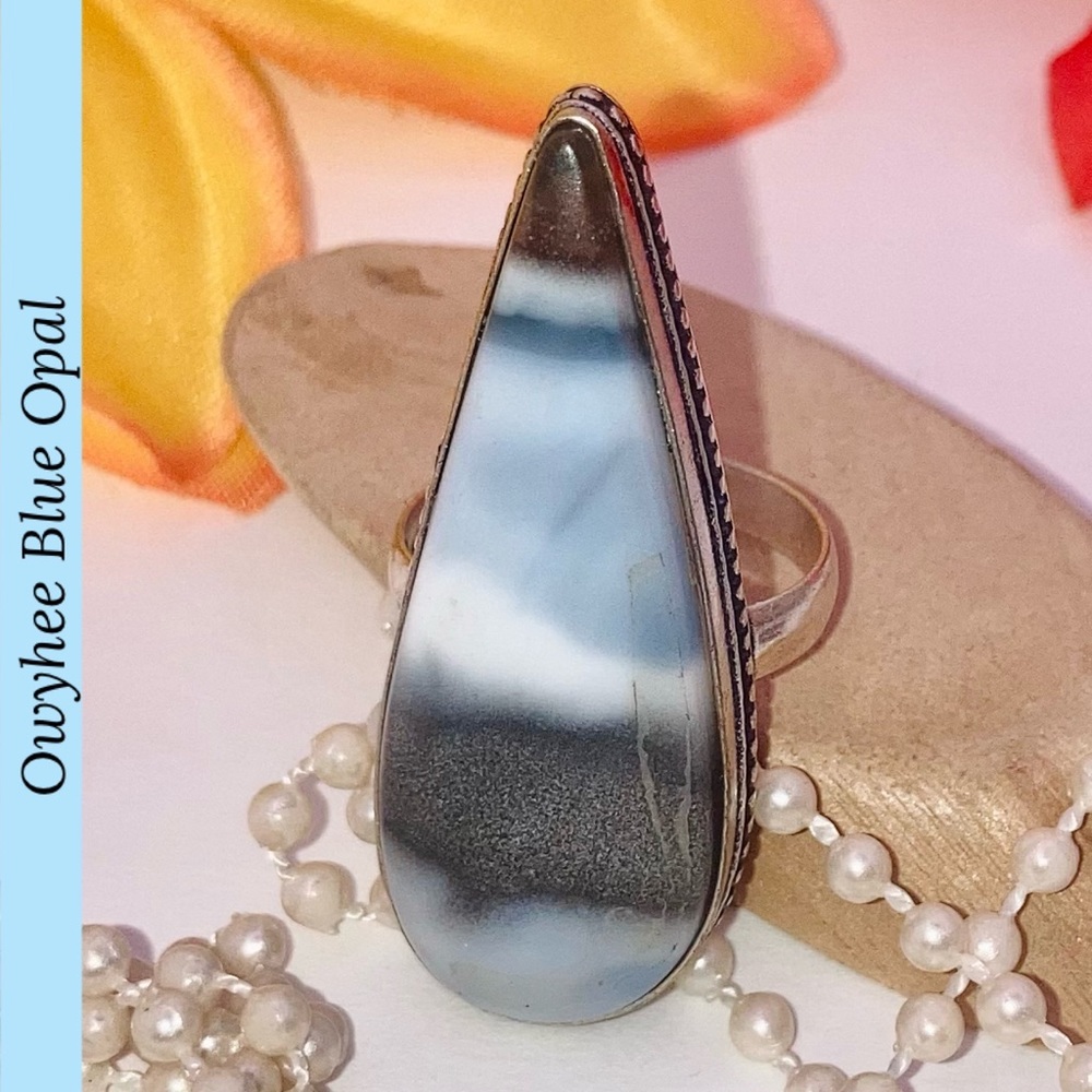 Superb Owyhee Blue Opal Gemstone Handmade Ring